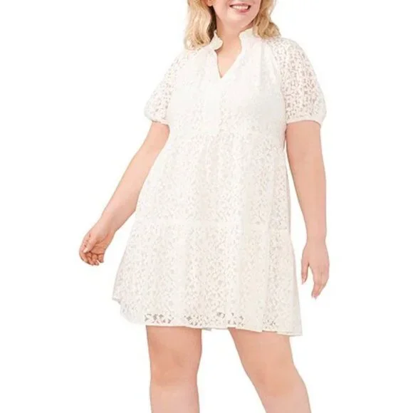 CeCe | Dresses | Cece Dress Womens X Plus White Tiered Floral Lace Babydoll  Mini Dress | Poshmark